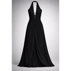 Gianni Versace Couture Y2K Black Halter Evening Gown Rhinestone Side Slit Dress